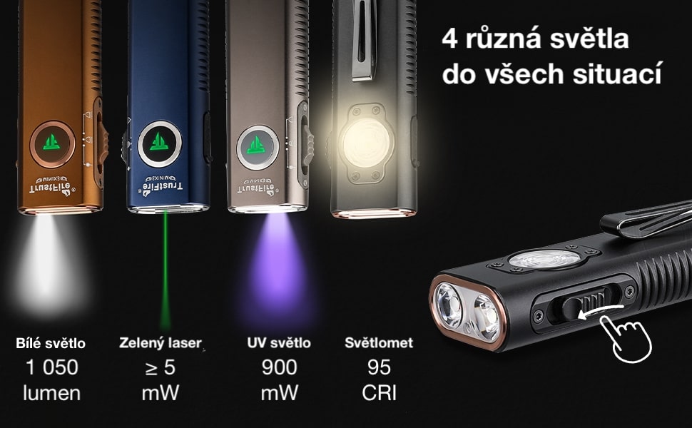 4 různá světla TrustFire Mini X3